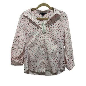 Zac & Rachel Woven Knit Hearts Pearl like Buttons Stretch Shirt Petite XL NWT